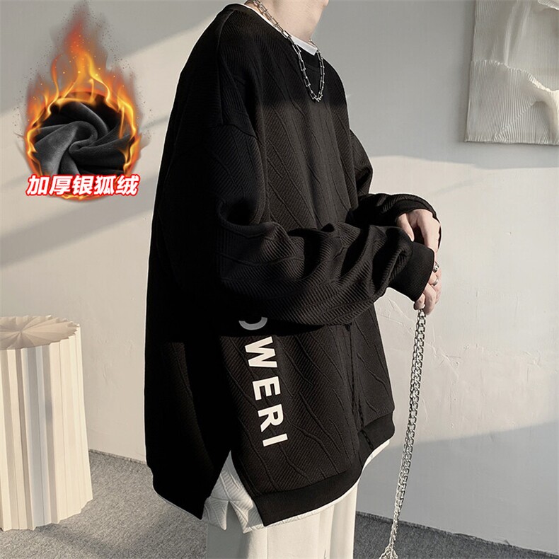 设计师款假两件华夫格卫衣男青岛即墨重磅加绒潮牌加绒加厚春秋冬,男装卫衣,电商A001-1
