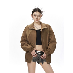 美式罗纹拼接袖子褶皱大码M-5XL教练夹克女JK78056P69控105图片
