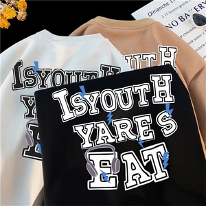 XZ213-T40-P45控58 港风大码高街印花字母印花鹿皮绒圆领短袖T恤图片
