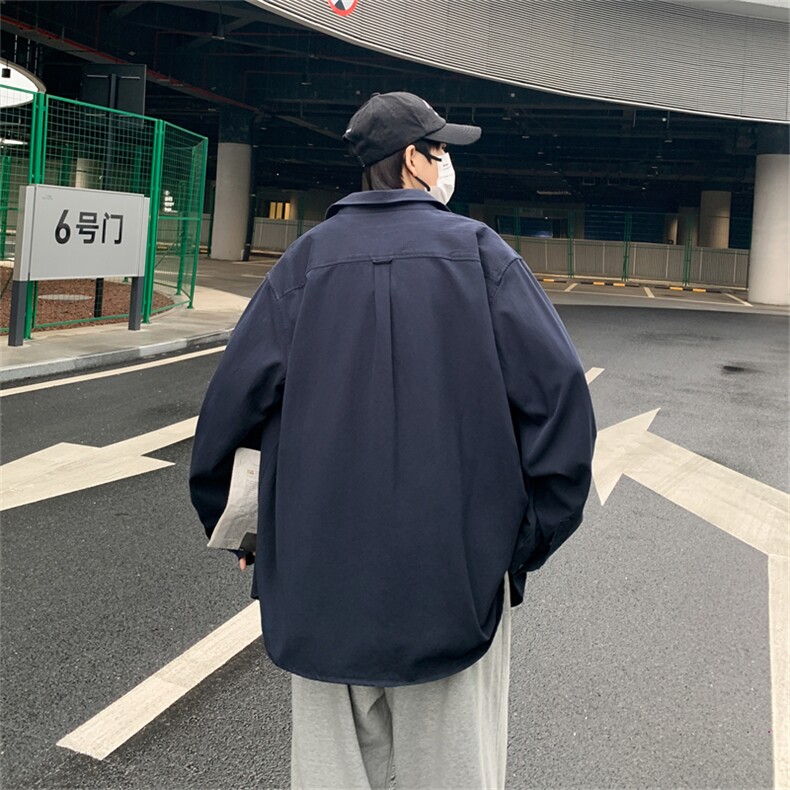 CS024-P38慵懒潮流复古纯色宽松衬衫,男装衬衫,星座1501-1