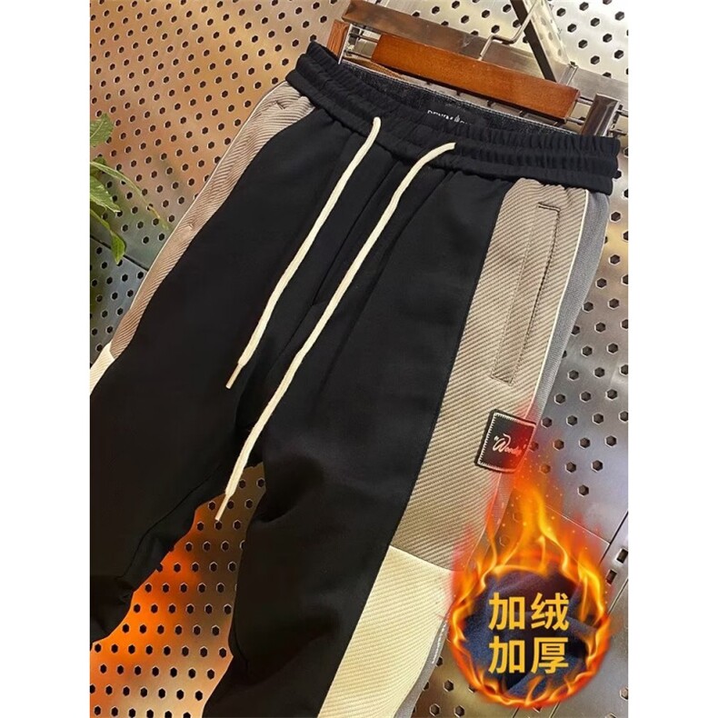 加绒加厚卫裤男2025秋冬裤子男网红拼色休闲裤潮流弹力修身小脚裤,男装休闲裤,星座506A