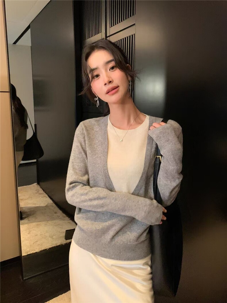 秋冬新款纯色假两件针织衫时尚百搭,针织衫/毛衣,悦玛羊绒