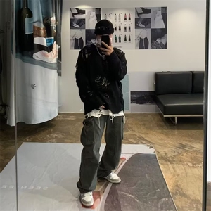 灰色美式复古亨利领毛衣男款冬季慵懒风高级感针织衫cleanfit外套图片