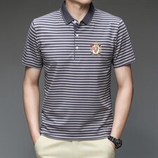 男士免烫短袖t恤薄款夏季中年休闲纯棉刺绣半袖POLO衫P62，男装Polo衫，星座1105-3