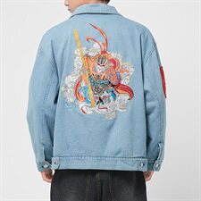 秋冬大码风牛仔大圣夹克重工刺绣潮情侣外套上衣J/，男装夹克，钱塘713