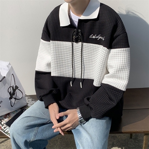 美式高街长袖潮流翻领Polo衫春季oversize华夫格卫衣男 W7217-P36图片