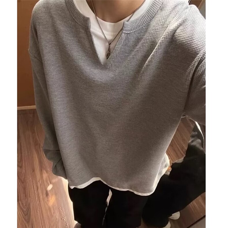 假两件V领卫衣男夏秋户外休闲cleanfit长袖T恤WLT3048-P32加绒42,男装T恤,星座1008