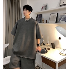 1港风模麂皮绒大码M-5XL短TDT8766P23DK8767P32套装TZ8757P55，男装休闲套装，星座226-2