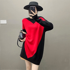 欧货慵懒软糯纯山羊绒衫女中长款毛衣圆领爱心宽松加厚针织连衣裙，女装羊绒衫，织绒羊