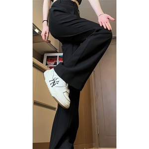 黑色cleanfit西裤男春秋季潮流直筒显瘦高个子微喇叭休闲西装裤子图片
