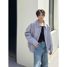 644-P45外套男春秋季2025新款设计感小众痞帅美式高街宽松休闲，男装T恤，电商B323A