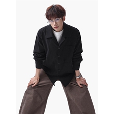 2026春季新款古巴领男宽松休闲纯色衬衫C6386特P38建议零售价88，男装衬衫，电商A001