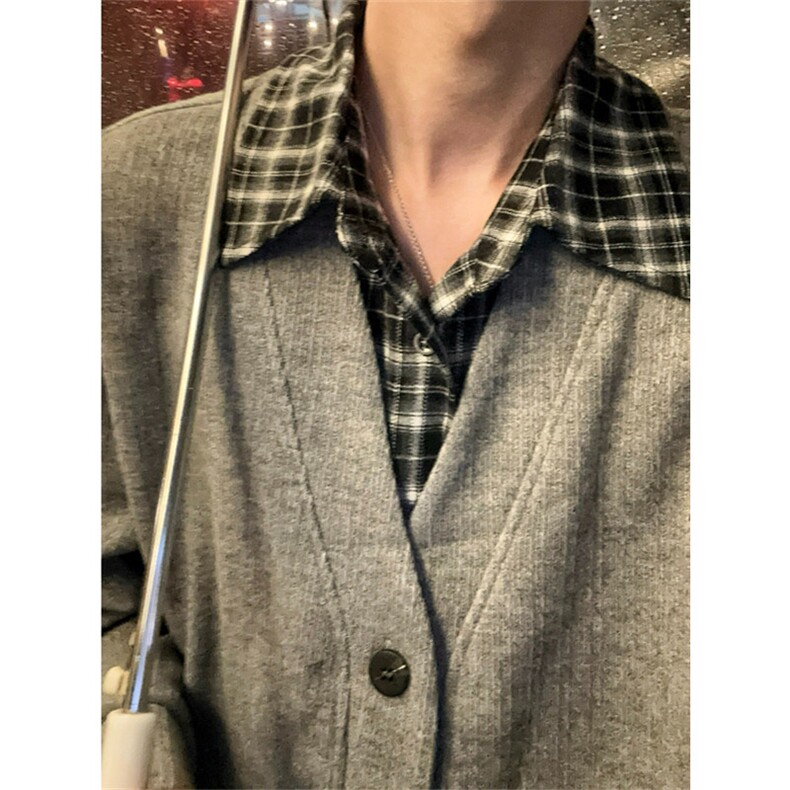 【005】5假两件新款拼接衬衫外套开衫针织毛衣A079-A266-P75,男装针织衫/毛衣,电商A079