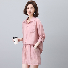 春季新款韩版时尚气质2025年春季猫眼麻翻领排扣设计女，女装套装/套裙，江忆布依
