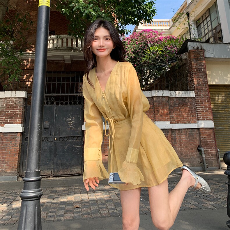 新中式国风套装女新款夏气质清冷氛围感小个子轻薄衬衫短裙两件套,女装套装/套裙,2C122