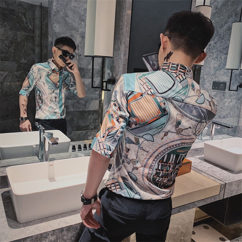 312A-251-P55-控692025新款社会小伙五分袖衬衫个性时尚衬衫,男装T恤,星座312A-5