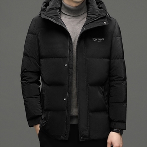 男士连帽商务休闲羽绒服新款冬季中年御寒宽松上衣厚款保暖外套图片