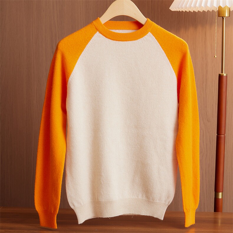 时尚儿童插肩袖拼色圆领羊毛衫羊毛舒适保暖春秋冬，童装儿童羊毛衫，驼铃羊绒