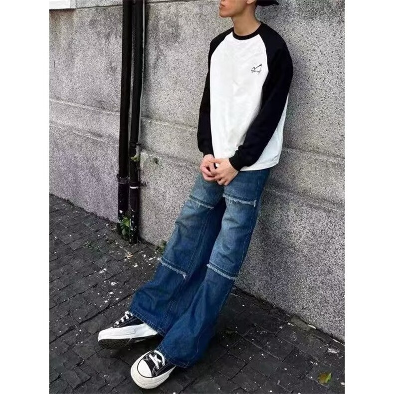 明星同款VoguoRelay毛边设计感宽松直筒中腰牛仔裤,男装牛仔裤,四季星座505