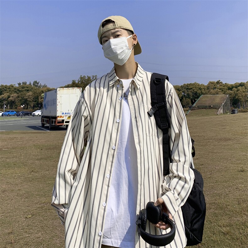 条纹衬衫男夏季高级感潮牌长袖衬衣痞帅宽松休闲外套CS0315-P38,男装衬衫,星座308B-2