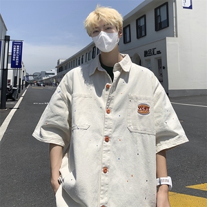 美式复古宽松衬衣男夏季新款日系cityboy短袖衬衣 现货W8229-52图片