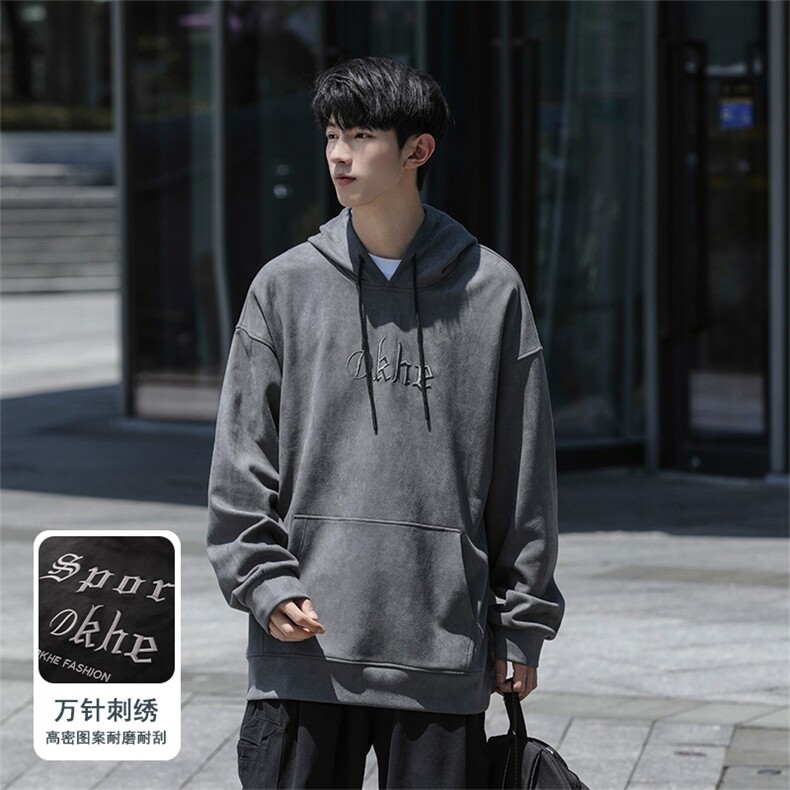 M-6XL380克大码秋季新款连帽麂皮绒刺绣套头卫109-W02042-P58,男装卫衣,星座109-1