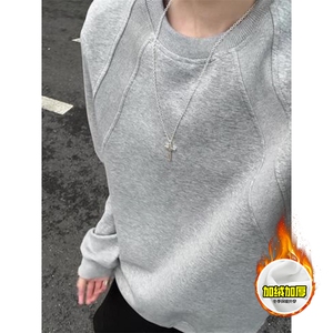 480G重磅加绒硬挺boxy 男女秋冬美式高街结构螺纹拼接卫衣厚外套图片