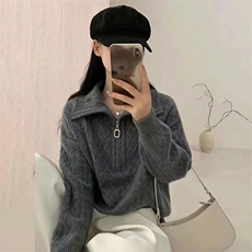 2025年秋季半拉链套头衫时尚百搭通勤简约休闲，女装针织衫/毛衣，新胜羊绒