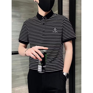 夏季男士翻领短袖T恤商务休闲半袖打底保罗POLO衫男青年条纹上衣t图片