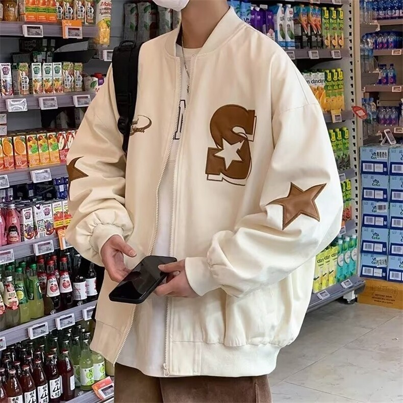 美式复古棒球服棉服外套男春秋季新款飞行员嘻哈潮牌宽松立领夹克,男装夹克,星座506A
