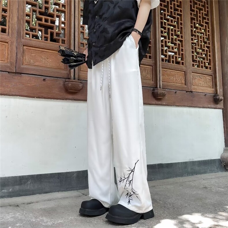 新中式风竹子刺绣潮牌冰丝裤子男K2831-P38,男装休闲裤,星座1109-3