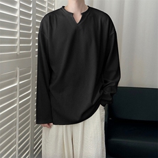 现货-夏季圆领长袖t恤男冰丝V领纯色潮牌高品质上衣-AT2436-P40，男装T恤，电商A351