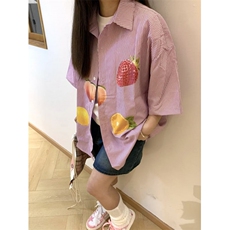夏季新款水果印花短袖衬衫男女基础翻领外穿休闲宽松运动半袖衬衣，男装衬衫，星座506A