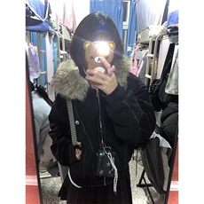 现货重磅boxy短款棉衣座山雕大毛毛领男女棉服水洗工装厚外套，男装棉衣，电商A486-1