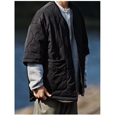 日系复古菱形半袖潮牌棉衣男秋冬季加厚V领工装棉服宽松保暖外套，男装T恤，星座506A