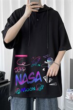 LD54186-P45NASA联名同款连帽短袖t恤男大码胖子带帽五分袖中袖，男装T恤，电商A040