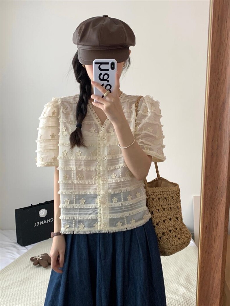 V领流苏小衫立体刺绣，其它，DAP