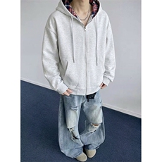 抖音得物品质二开26春装美式假两件格子连帽卫衣开衫外套CM35，女装短外套，电商A486