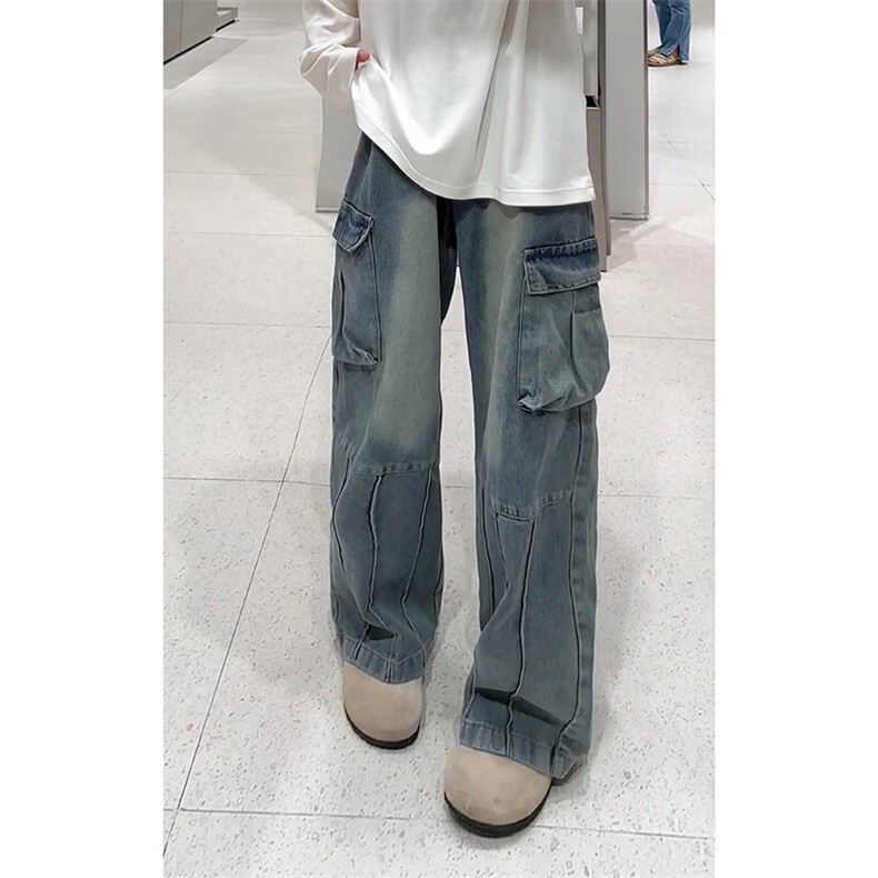 得物二开复古水洗大口袋工装牛仔裤男美式高街裤子-A1158TP55控88,男装牛仔裤,电商B241