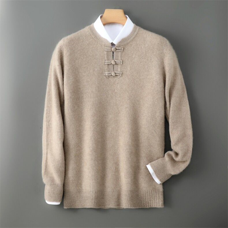 2025年秋季新款中式盘扣针织羊毛衫时尚休闲通勤百搭，男装羊毛衫，德晨羊绒