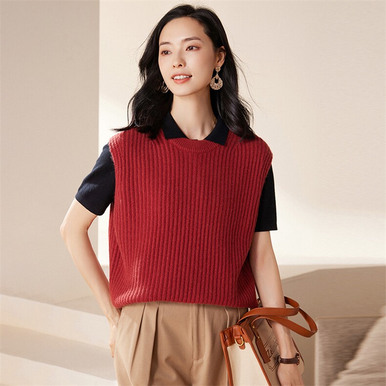 纯山羊绒马甲女圆领宽松潮流针织背心秋冬保暖无袖加厚马甲，女装马甲，江帆羊绒