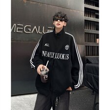 美式复古拉链条纹开衫潮牌高级感运动宽松夹克，男装夹克，四季星座505