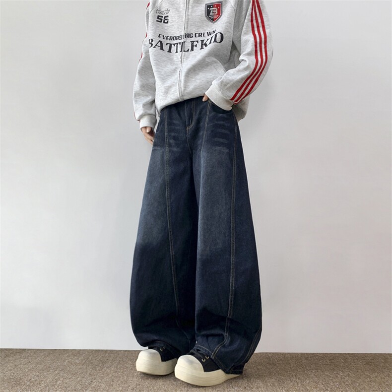 2024新款深蓝色弯刀牛仔裤宽松阔腿裤子潮流青年现货K8223-P50,男装牛仔裤,星座512-3