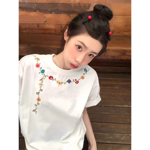 万针全刺绣工艺抖音得物高品质260克重磅纯棉双纱美式高街短袖T恤图片
