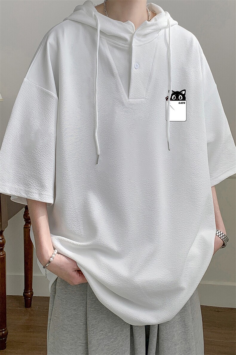 LD54397-P45NASA连帽短袖t恤男大码胖子带帽五分袖中袖,男装T恤,电商A040
