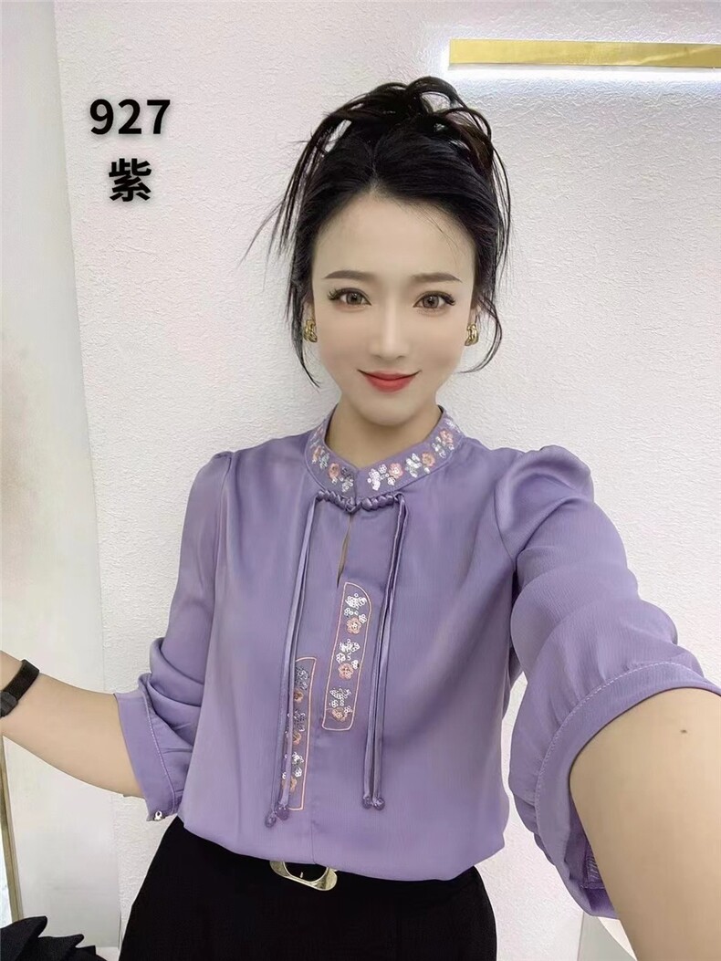 2025时尚百搭简约刺绣七分袖,女装衬衫,思沃羊绒