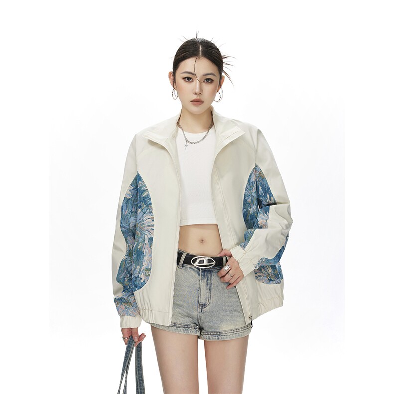 可二开中性风刺绣花卉撞色设计大码M-5XL夹克女JK78051P75控108，男装夹克，星座227-7