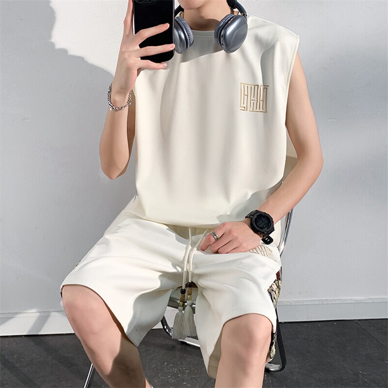 夏季男士无袖T恤短裤休闲运动套装薄款刺绣一套A266-TZ1158-P46图片