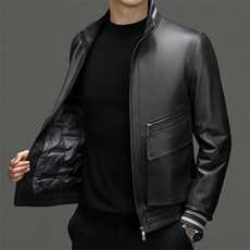 2319冬季新款海宁真皮羽绒服男牛皮鹅绒服短款男装加厚P1020，男装羽绒服，电商B360A（原721A）