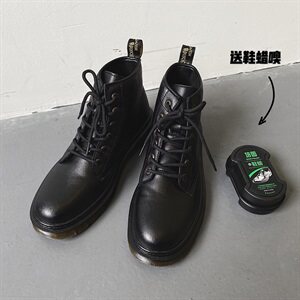 亮皮马丁靴男新款英伦风中帮工装靴潮靴子冬季中筒靴S27图片